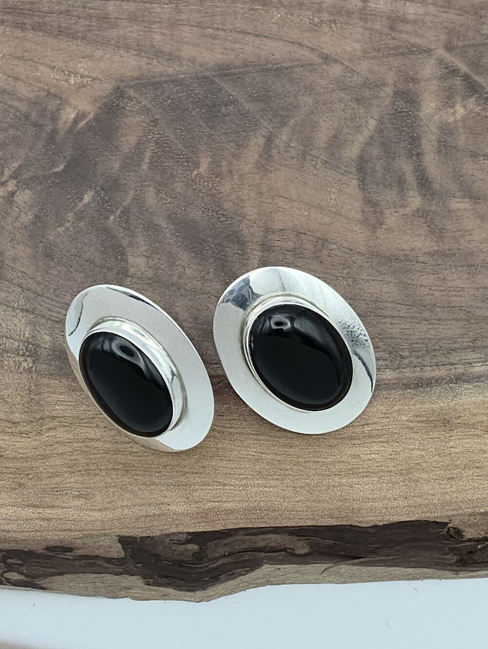 Sterling Silver 925 Black Onyx Southwest Style Oversized Statement Earrings VTG - Picture 2 of 7